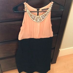 Floral Beading Sleeveless 2-Tone Dress